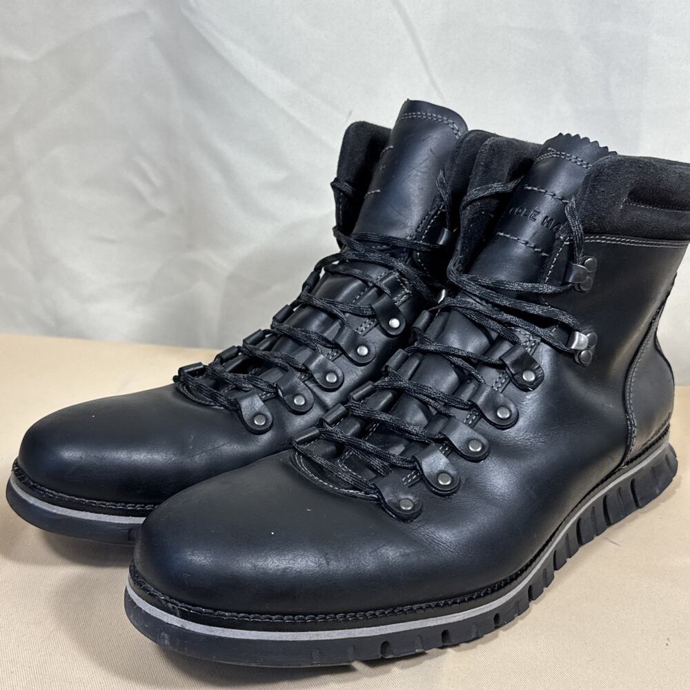 Cole Haan OriginalGrand Mens 13 Black Leather Hiker Boots Grand.OS Lug Sole